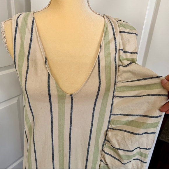 ZARA Casual Summer Striped Sleeveless Linen Maxi Dress / Size Medium - Picture 3 of 11